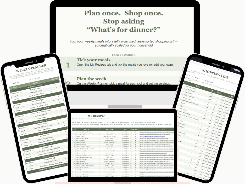 The Calm Meal Planner: Plan once. Shop once. Relax.